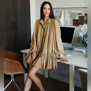 AJE PAVILLION PLEAT MINI DRESS Beige AUS 6 | US 0-2